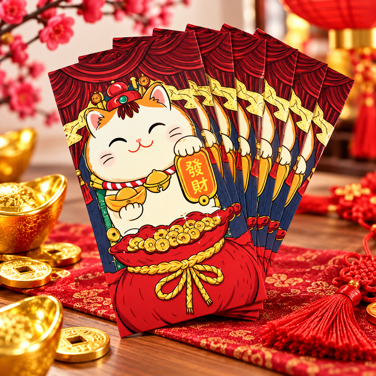 Lucky Cat Red Envelope 5st