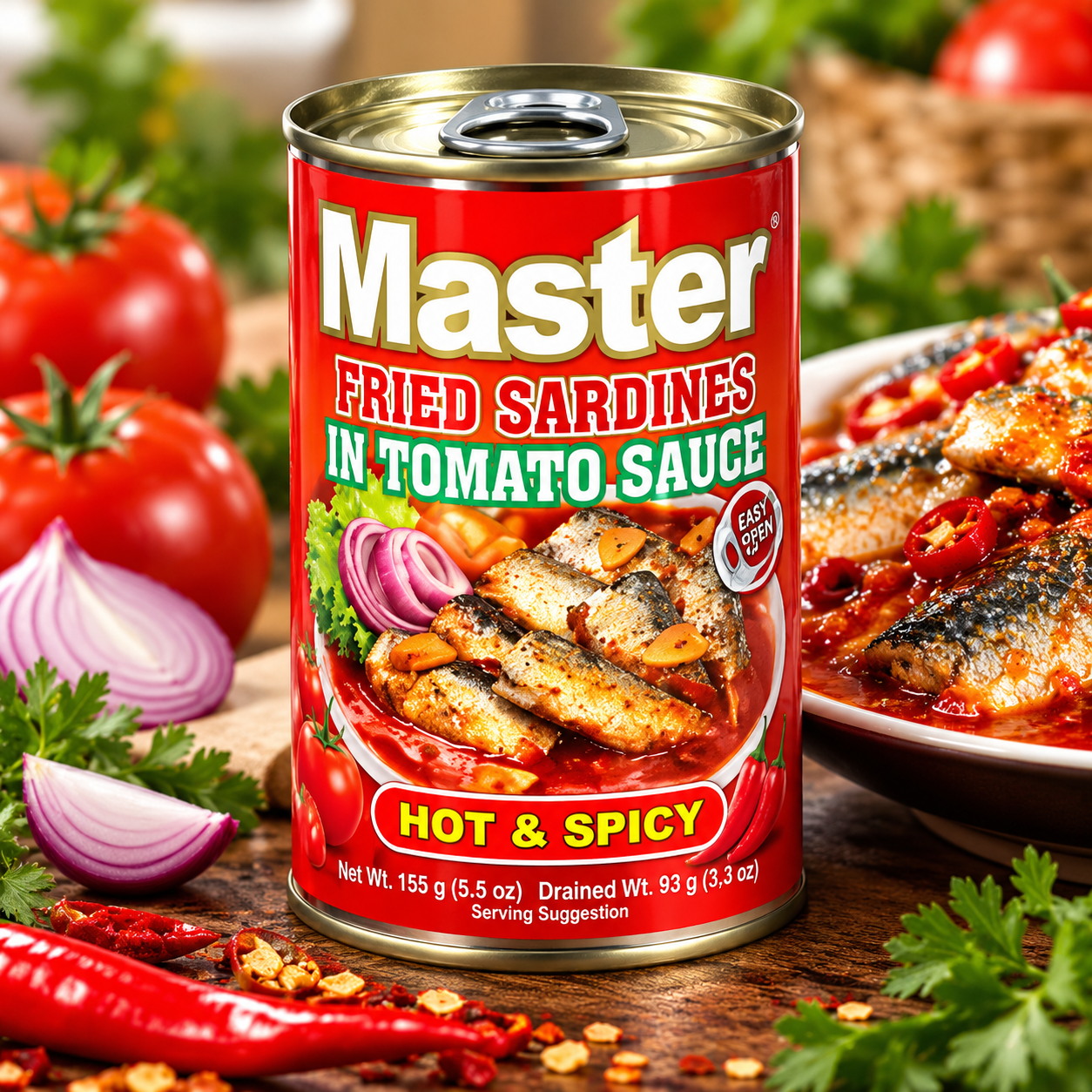 Master – Premium Sardines Hot & Spicy Fried (155g)